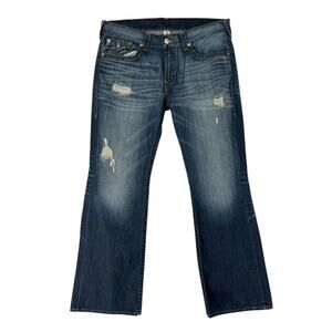 True Religion Jeans Mens Size 38 Bootcut Flap Old Multi Wheat Distressed